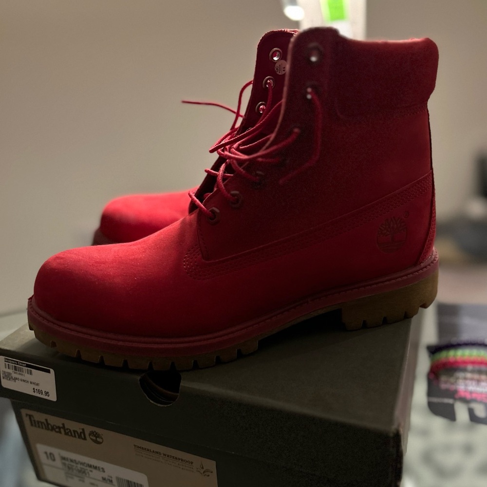 Red Timberland boots